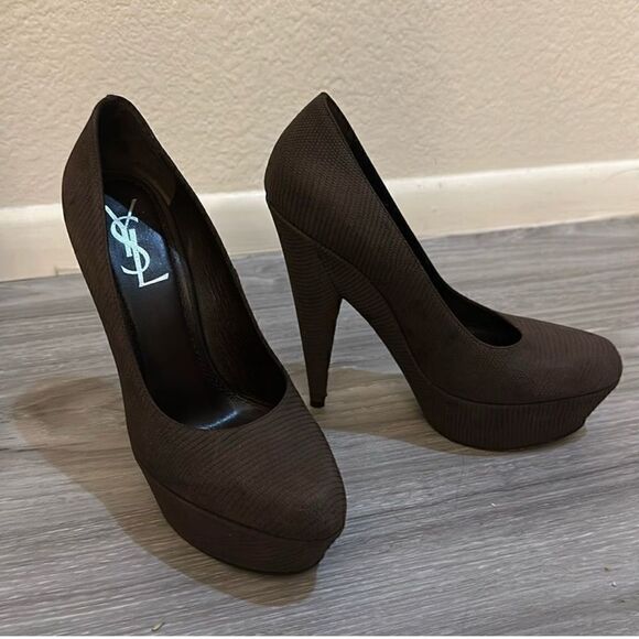 Yves Saint Laurent Dark Brown Stiletto Heels - Picture 2 of 12